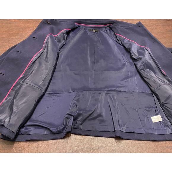 Talbots Woman 18W Navy Blue 60's Style Blazer Jacket Peter Pan Collar Peplum Hem - Picture 6 of 7